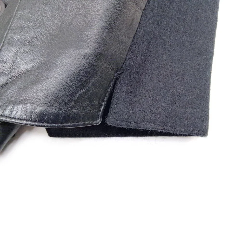 Vintage 1990s GAP Genuine Leather Vest Black Wool Back Button Front Womens S - Picture 5 of 9